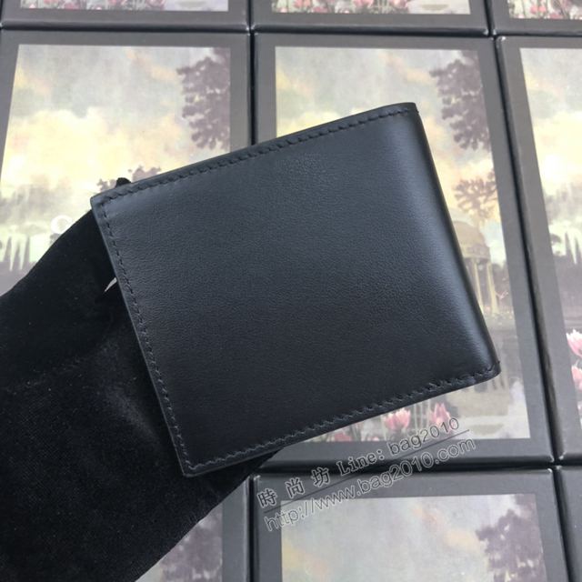 Gucci包 古馳錢包 597674黑皮 Gucci字母精美刺繡圖案 Gucci雙折短皮夾  gudj1255